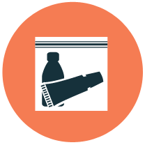 Icon: 1 L transparent, resealable bag with liquids, aerosols and gels inside