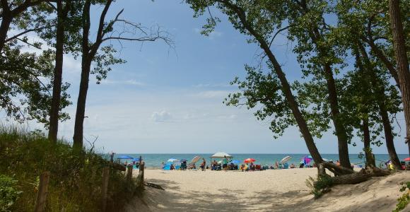 Access to the beach of Sandbanks provincial park, located on the northern shore of Lake Ontario